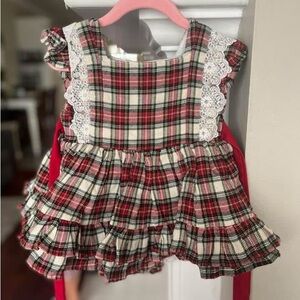 Plaid Ruffle Dress with Lace Detail
